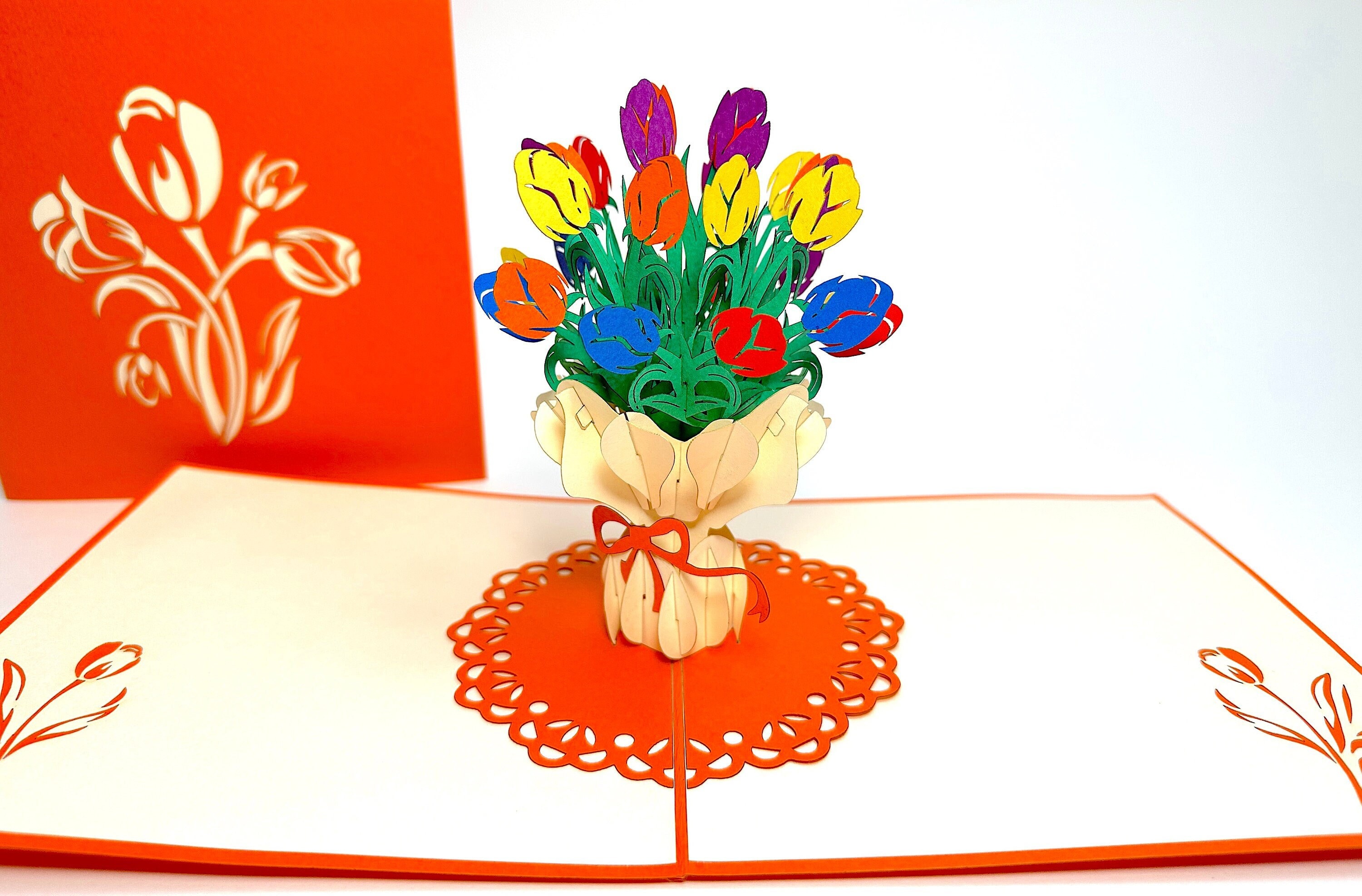 Colorful Tulip Bouquet - Pop Up Mother's Day Card- 3D Flower Birthday Card - Valentines Pop Up Card -Tulips Get Well Card - Good Luck Card