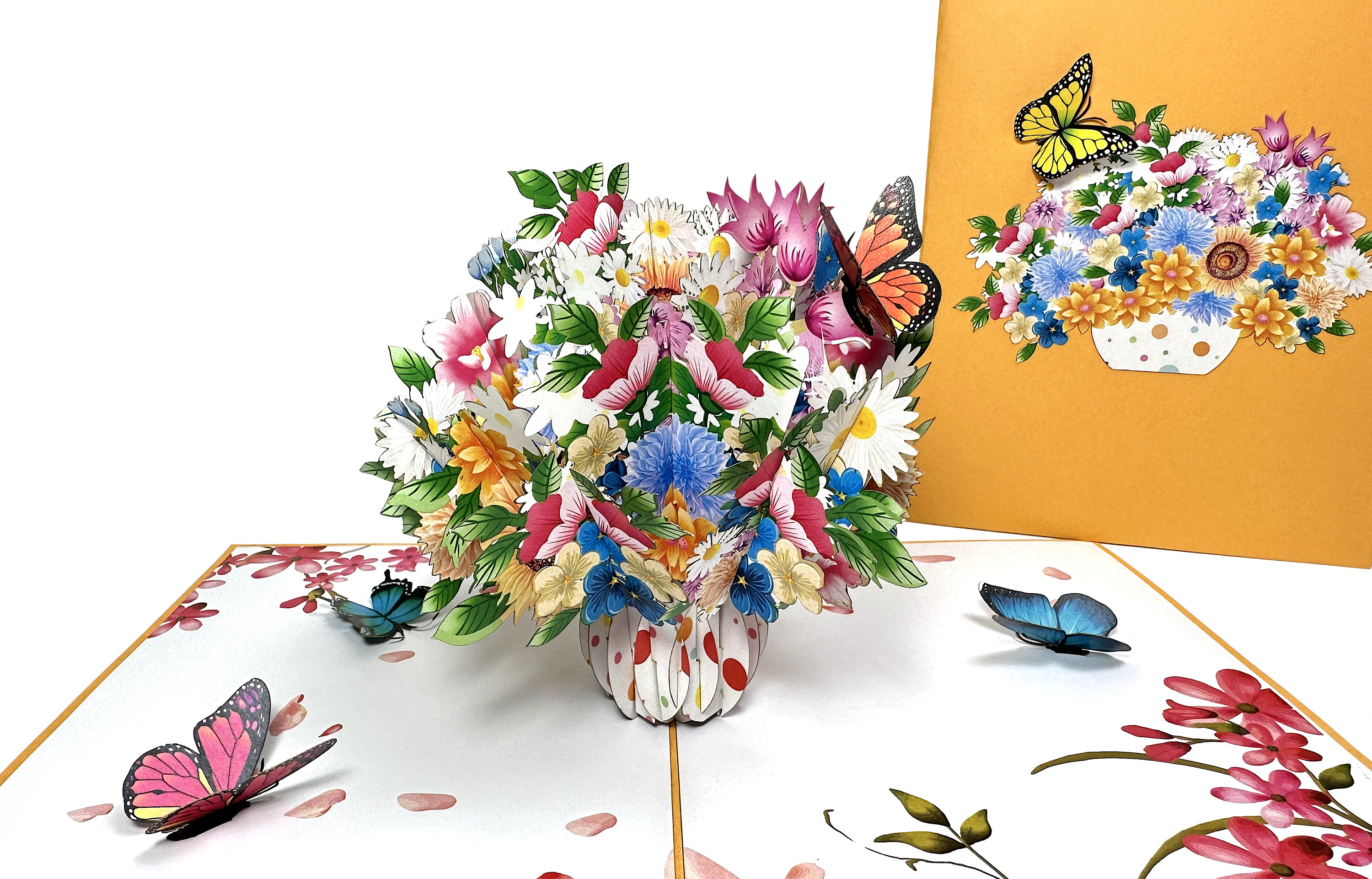 3D Flower Vase with Butterflies - Pop Up Mother Day Card - Flower Birthday Popup Card - Thank You Popup Card - Birthday Card - Wedding Card